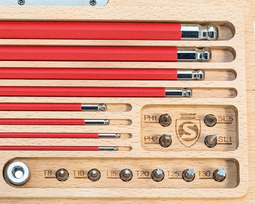 image:imageSILCA HXONE Home Allen Key Set L Wrench Tool KIT Texture Coated Swiss tool Steel Magnetic 6mm Driver for included 14 bits Metric HEXTORX CNC machined Wood Case