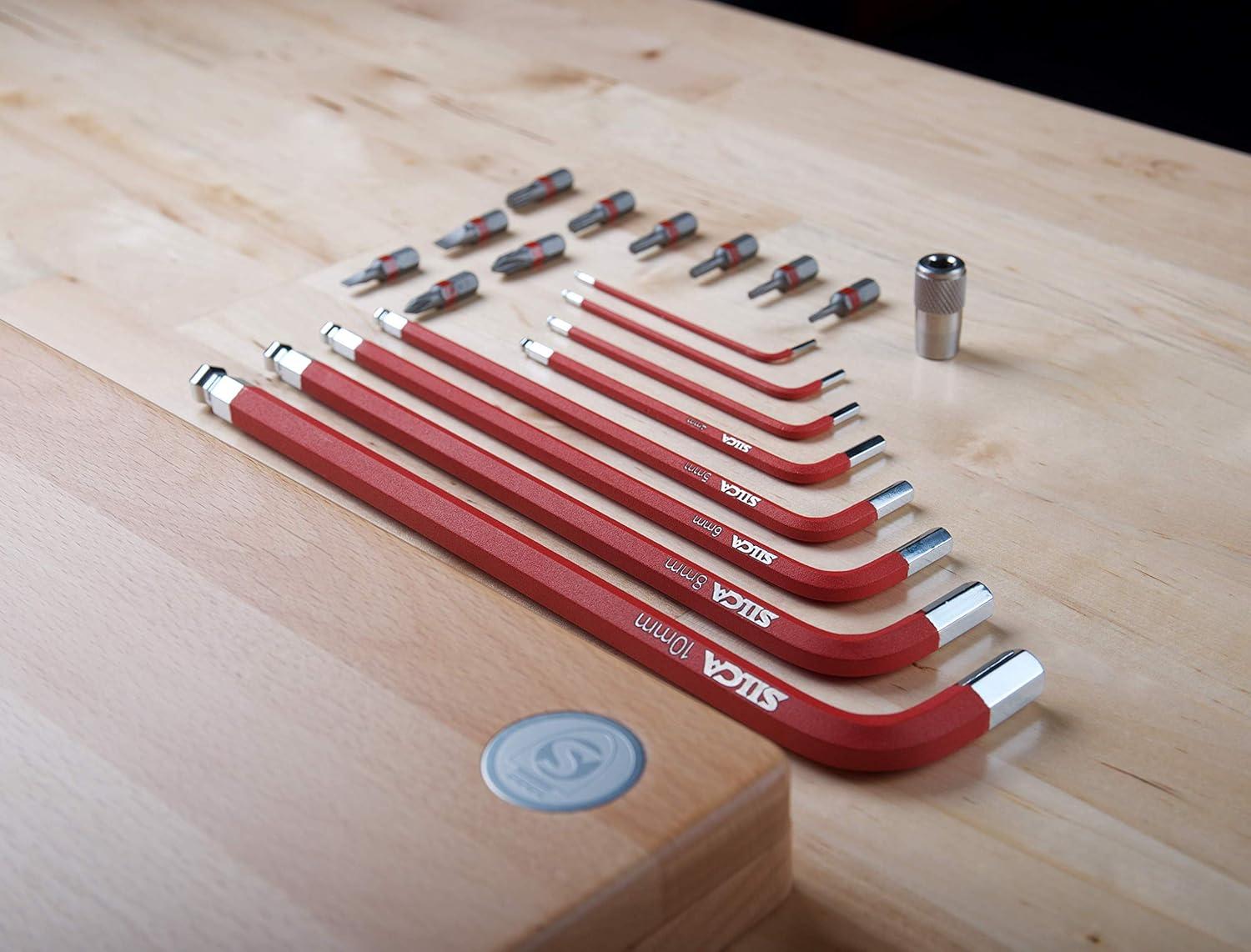 image:imageSILCA HXONE Home Allen Key Set L Wrench Tool KIT Texture Coated Swiss tool Steel Magnetic 6mm Driver for included 14 bits Metric HEXTORX CNC machined Wood Case