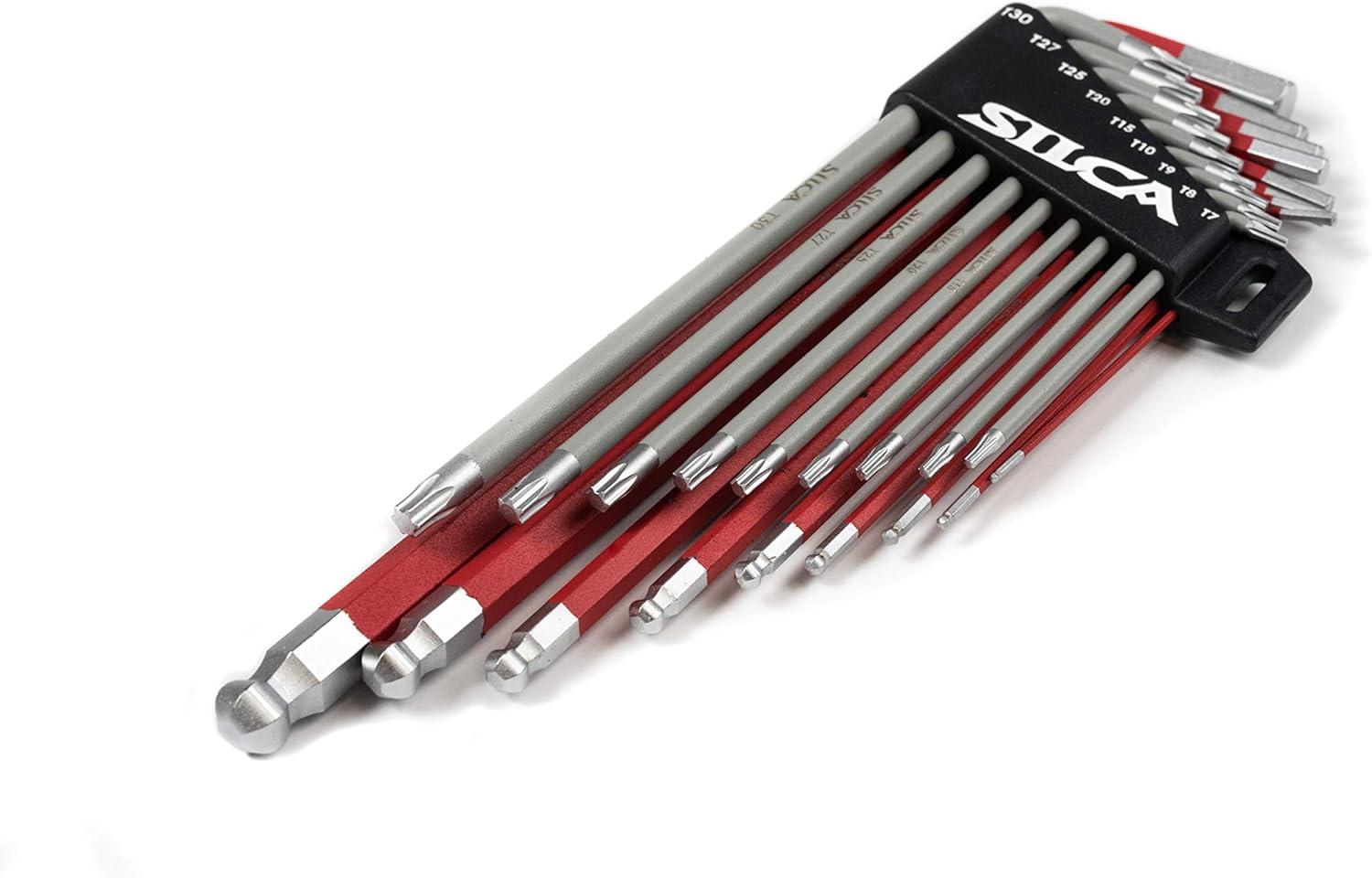 image:imageSILCA HXTWO Heavy Duty Essential Metric Hex and Torx Set Torx 7 T30 Hex 15 H10 Color Powder coated Red and Grey texture non slip grip Swiss tool steel L wrench Allen key