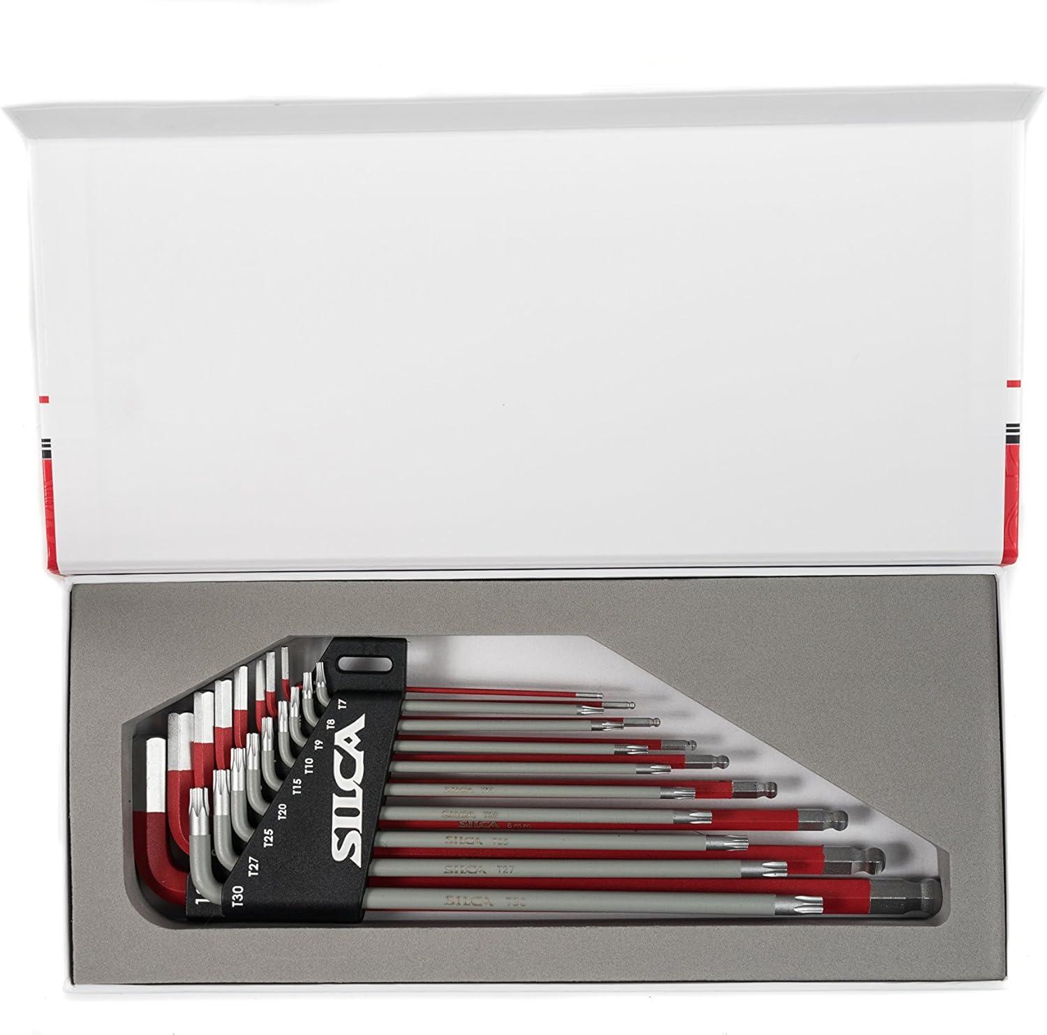 image:imageSILCA HXTWO Heavy Duty Essential Metric Hex and Torx Set Torx 7 T30 Hex 15 H10 Color Powder coated Red and Grey texture non slip grip Swiss tool steel L wrench Allen key