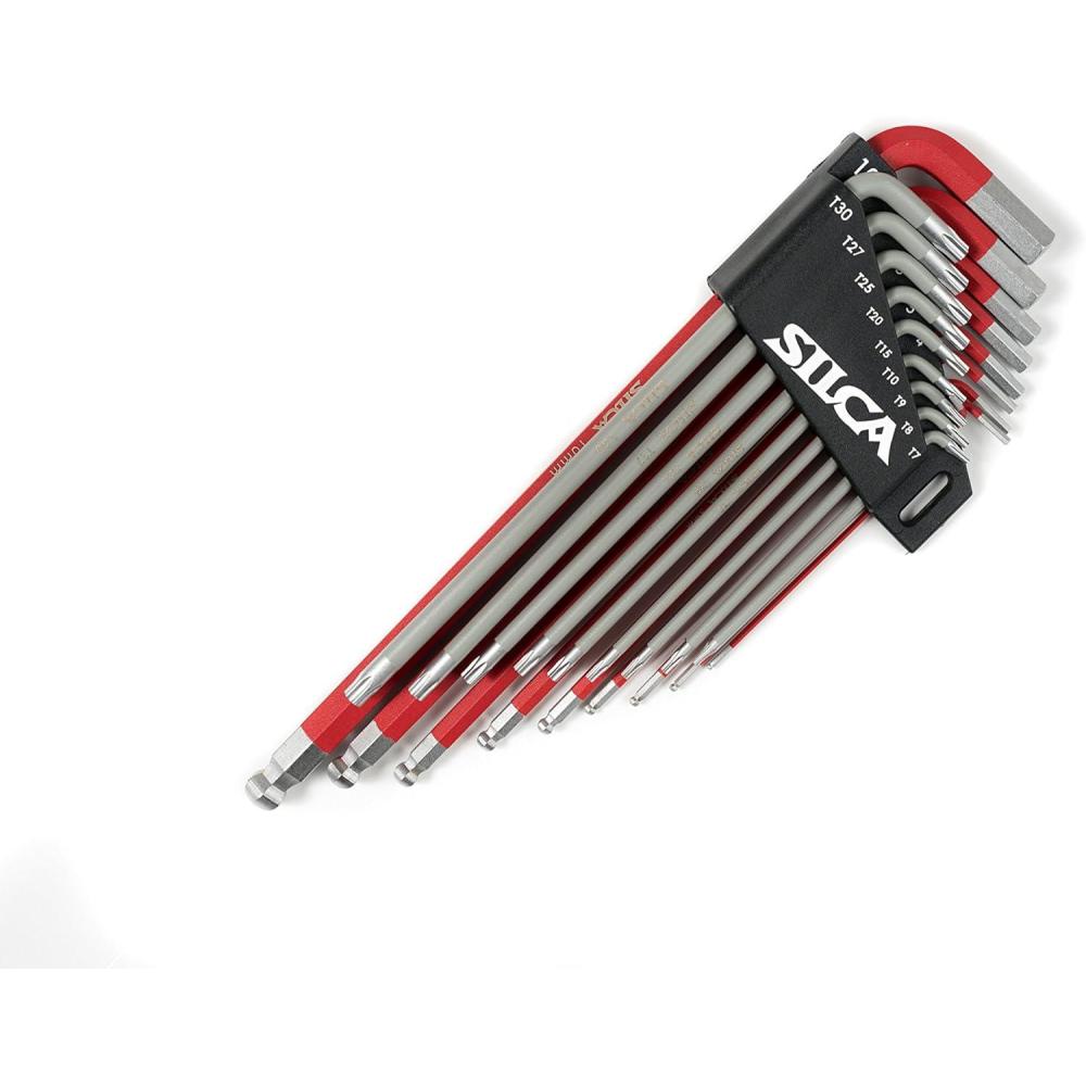 image:imageSILCA HXTWO Heavy Duty Essential Metric Hex and Torx Set Torx 7 T30 Hex 15 H10 Color Powder coated Red and Grey texture non slip grip Swiss tool steel L wrench Allen key